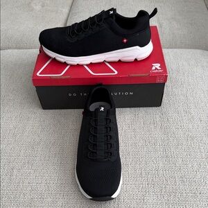 Rieker Black Knit Lace-Up Sneaker with White Sole